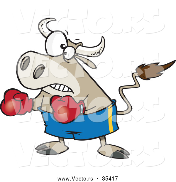 Vector of a Cartoon Bullfighter Bull Boxer Wearing Boxing Gloves