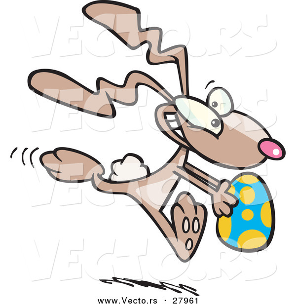 Vector of a Cartoon Bunny Rabbit Running with a Painted Easter Egg