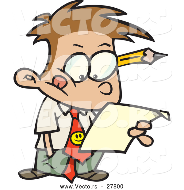 Vector of a Cartoon Business Boy Reading a Document