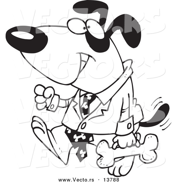 Vector of a Cartoon Business Dog Carrying a Bone Briefcase - Coloring Page Outline