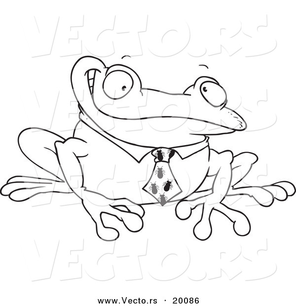 Vector of a Cartoon Business Frog with an Ant Tie - Outlined Coloring Page