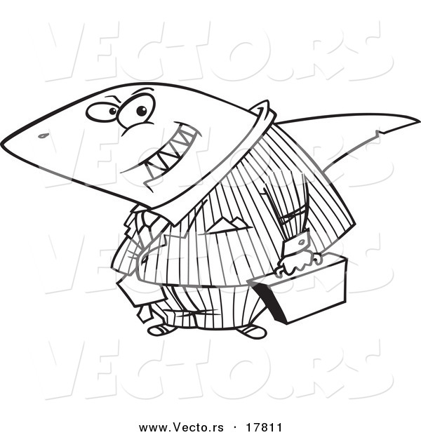 Vector of a Cartoon Business Land Shark - Outlined Coloring Page