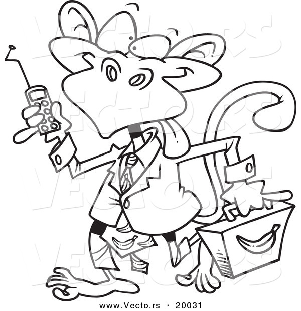 Vector of a Cartoon Business Monkey - Outlined Coloring Page