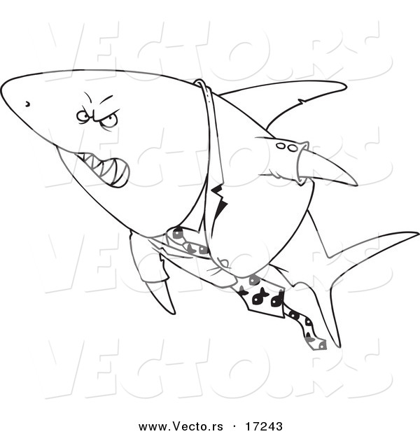 Vector of a Cartoon Business Shark in a Suit - Coloring Page Outline