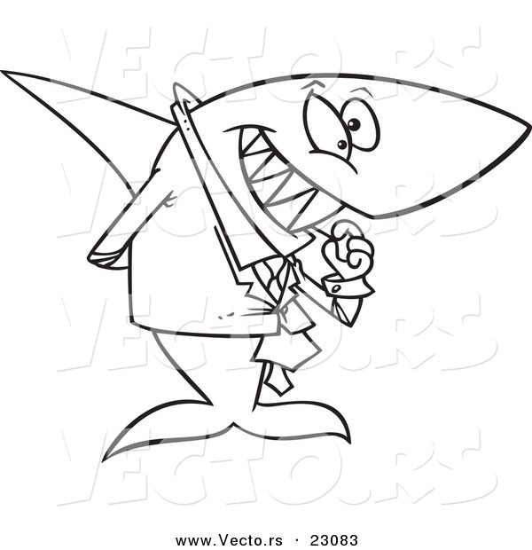 Vector of a Cartoon Business Shark Picking His Teeth - Coloring Page Outline