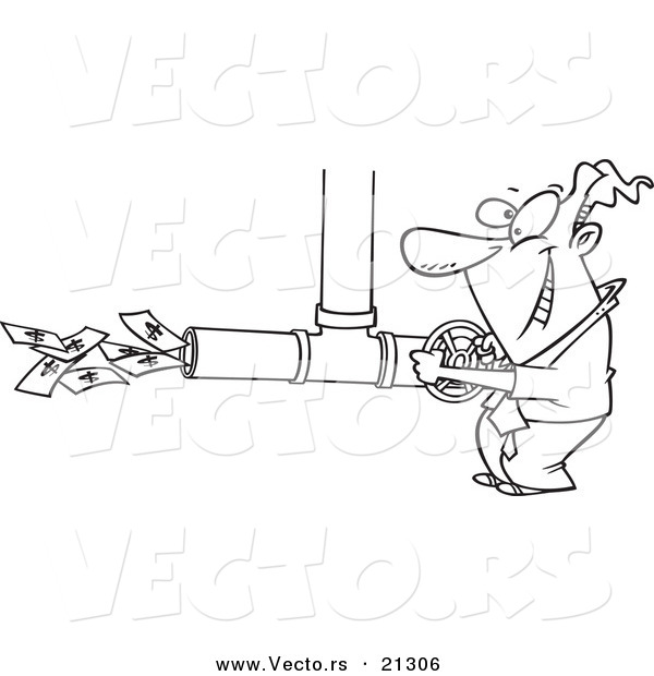 Vector of a Cartoon Businessman Adjusting the Cash Flow - Outlined Coloring Page