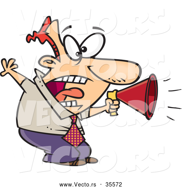 Vector of a Cartoon Businessman Aggressively Shouting in to a Megaphone