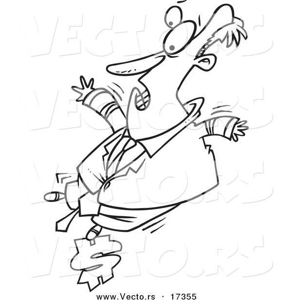 Vector of a Cartoon Businessman Balancing His Budget - Coloring Page Outline
