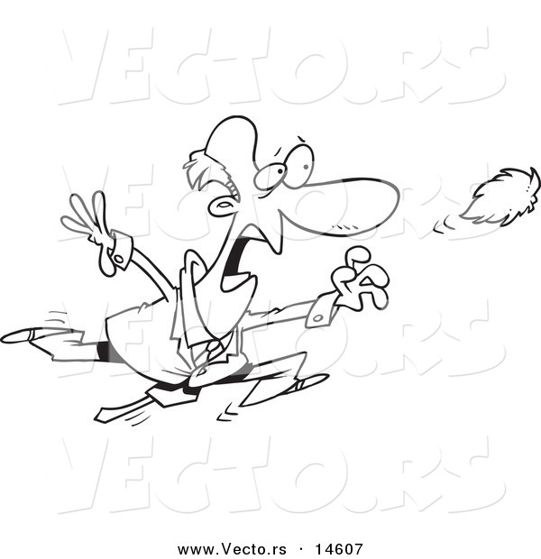 Vector of a Cartoon Businessman Chasing After His Toupee - Coloring Page Outline