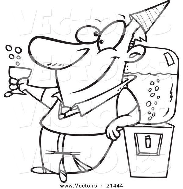 Vector of a Cartoon Businessman Cheering by the Cooler - Outlined Coloring Page