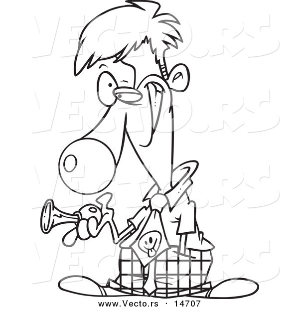 Vector of a Cartoon Businessman Clown Holding a Horn - Coloring Page Outline