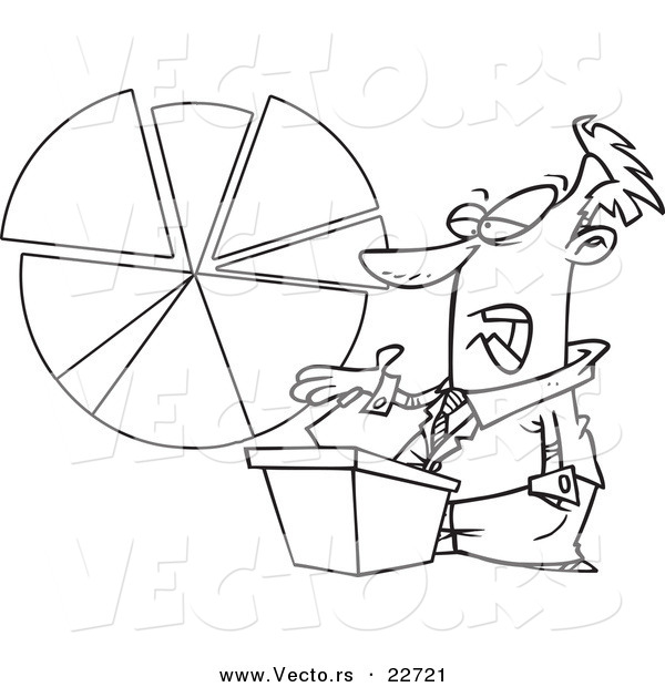 Vector of a Cartoon Businessman Discussing a Pie Chart - Coloring Page Outline