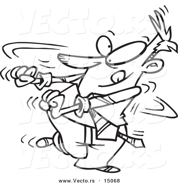 Vector of a Cartoon Businessman Doing a Happy Dance - Coloring Page Outline