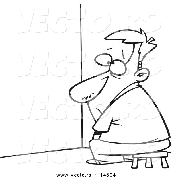 Vector of a Cartoon Businessman Doing Time out in a Corner - Coloring Page Outline