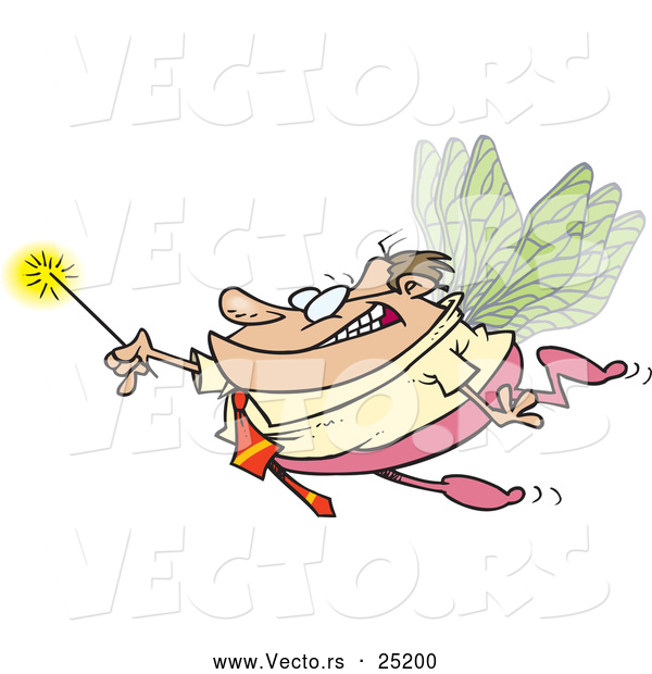 Vector of a Cartoon Businessman Fairy with a Glowing Magic Wand