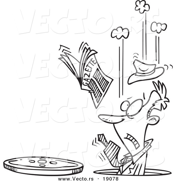 Vector of a Cartoon Businessman Falling into a Manhole - Outlined Coloring Page