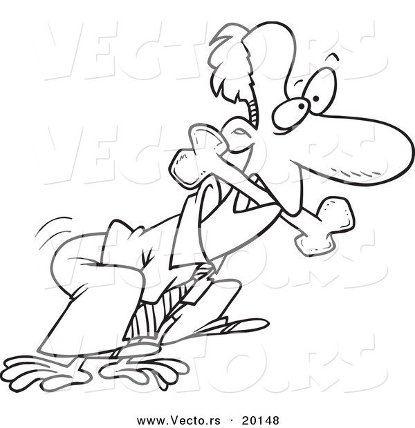 Vector of a Cartoon Businessman Fetching a Bone - Outlined Coloring Page