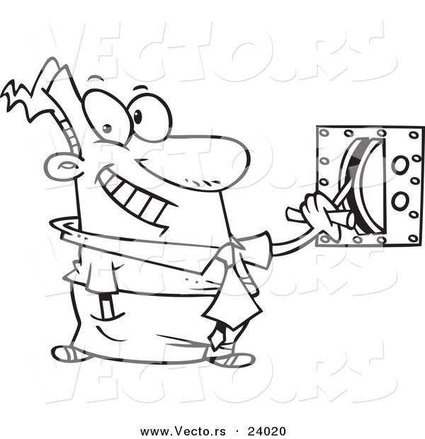 Vector of a Cartoon Businessman Flipping a Switch - Coloring Page Outline