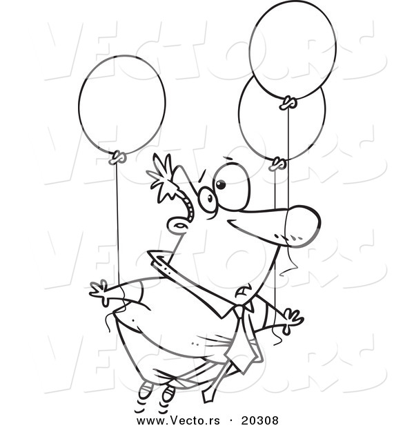 Vector of a Cartoon Businessman Floating Away with Balloons - Coloring Page Outline