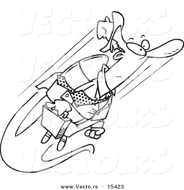 Vector of a Cartoon Businessman Flying with a Jetpack - Coloring Page Outline