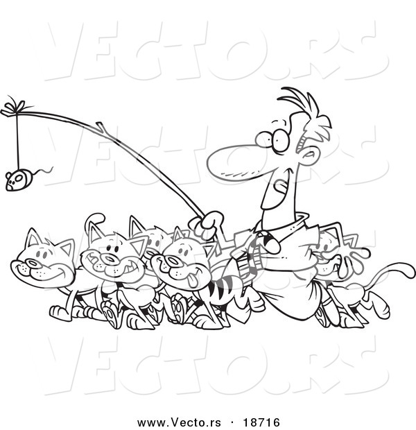 Vector of a Cartoon Businessman Herding Cats - Outlined Coloring Page