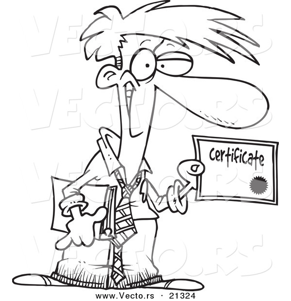 Vector of a Cartoon Businessman Holding a Certificate - Outlined Coloring Page