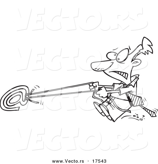 Vector of a Cartoon Businessman Holding the Reins to Email - Coloring Page Outline