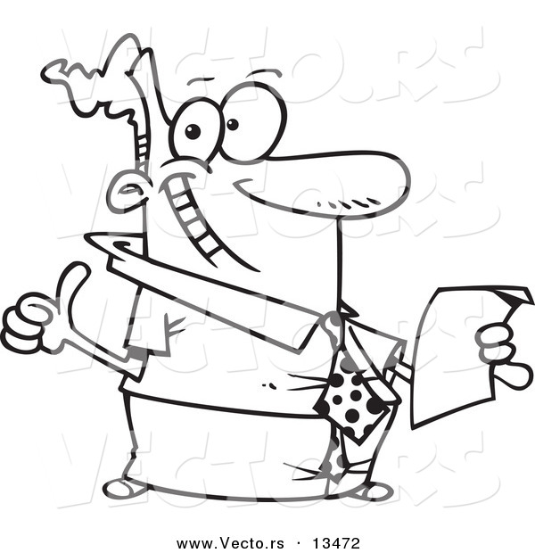 Vector of a Cartoon Businessman Holding Year End Reports - Coloring Page Outline