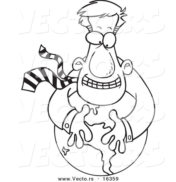 Vector of a Cartoon Businessman Hugging a Globe - Outlined Coloring Page Drawing