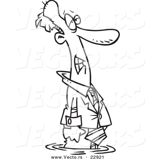 Vector of a Cartoon Businessman in a Puddle - Coloring Page Outline
