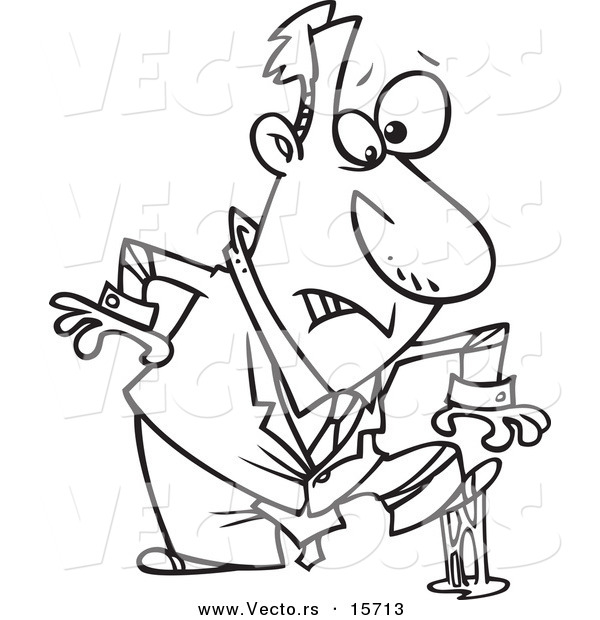Vector of a Cartoon Businessman in a Sticky Situation - Coloring Page Outline