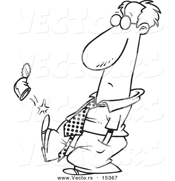 Vector of a Cartoon Businessman Kicking a Can - Coloring Page Outline