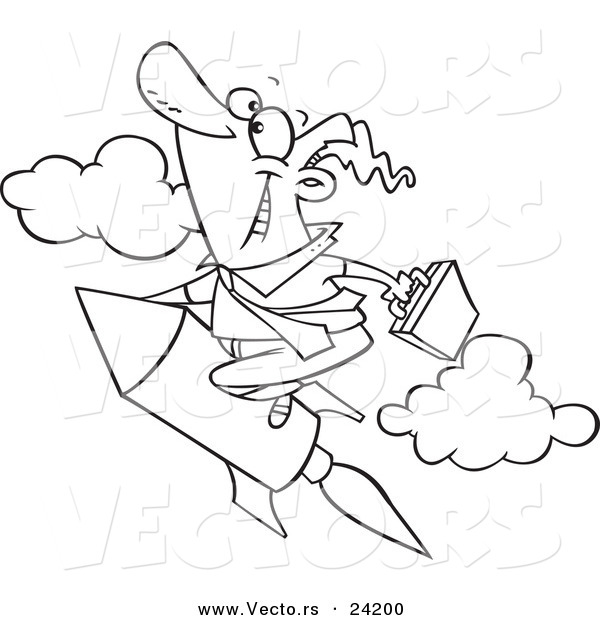Vector of a Cartoon Businessman Launching on a Rocket - Coloring Page Outline