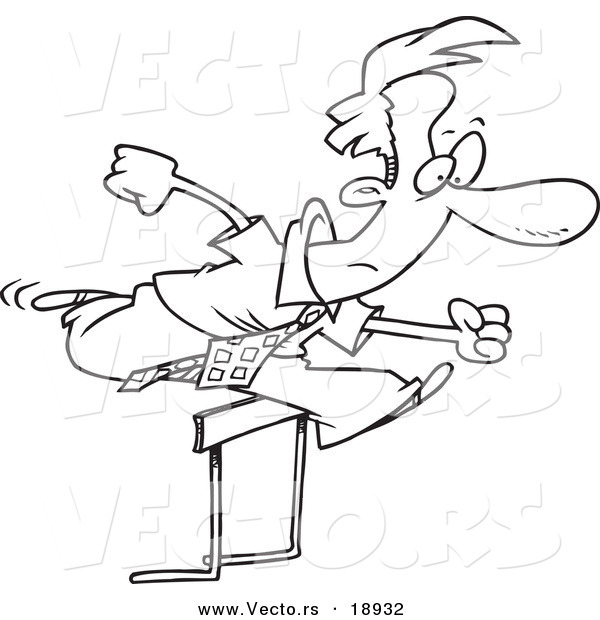 Vector of a Cartoon Businessman Leaping over a Hurdle - Outlined Coloring Page