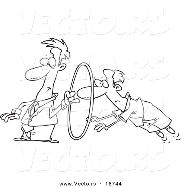 Vector of a Cartoon Businessman Leaping Through a Hoop - Outlined Coloring Page