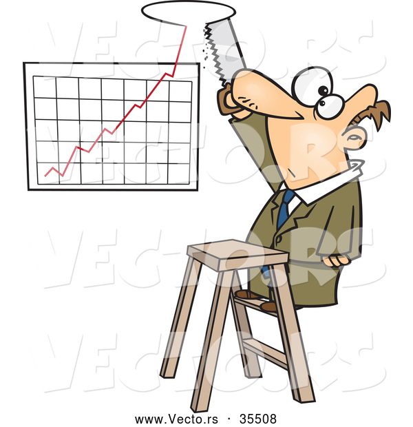 Vector of a Cartoon Businessman Making Room for Improved Business Growth Chart