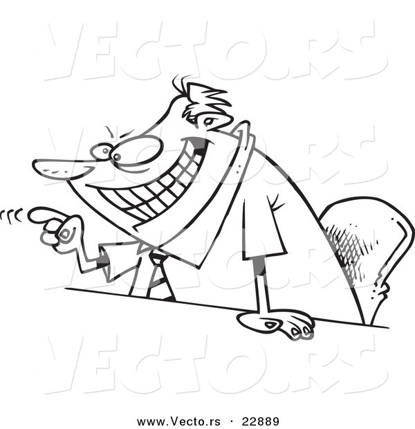 Vector of a Cartoon Businessman Pointing His Finger Angrily - Coloring Page Outline