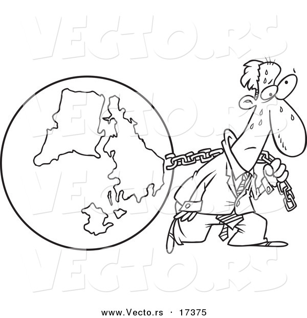 Vector of a Cartoon Businessman Pulling Earth - Coloring Page Outline