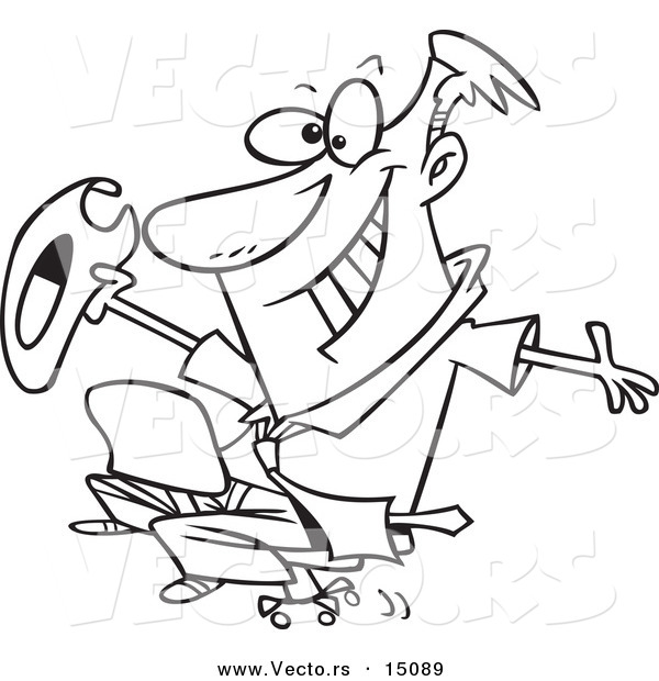 Vector of a Cartoon Businessman Riding a Chair like a Rodeo Cowboy - Coloring Page Outline