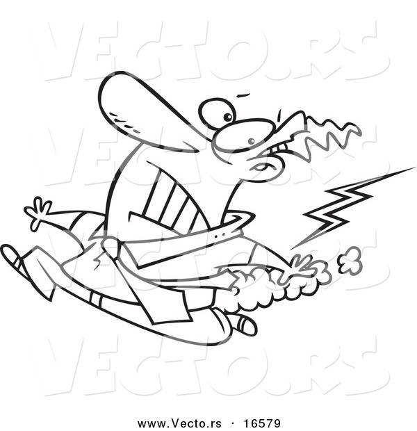 Vector of a Cartoon Businessman Running from Bad Karma - Outlined Coloring Page Drawing