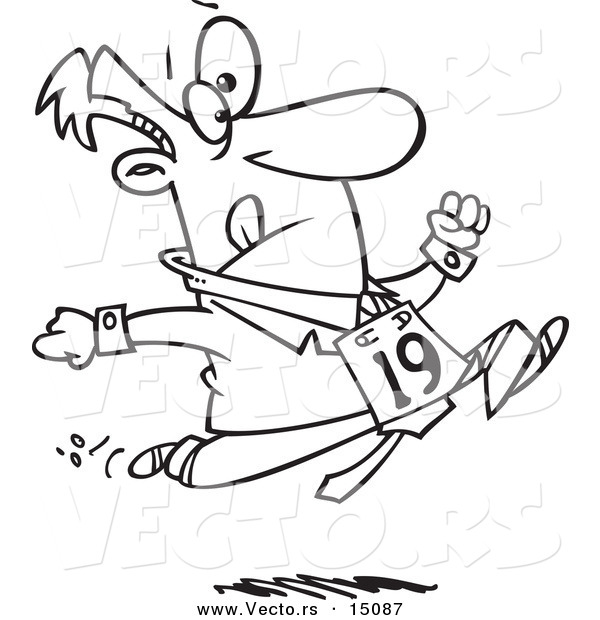 Vector of a Cartoon Businessman Running in the Office Olympics - Coloring Page Outline