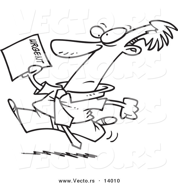 Vector of a Cartoon Businessman Running to Deliver an Urgent Memo - Coloring Page Outline