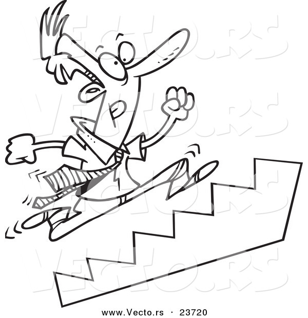 Vector of a Cartoon Businessman Running up Stairs - Coloring Page Outline