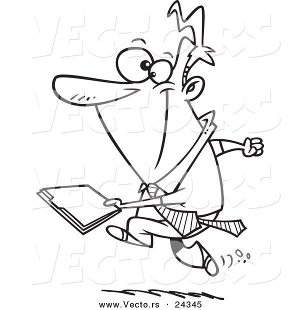 Vector of a Cartoon Businessman Running with a File - Outlined Coloring Page