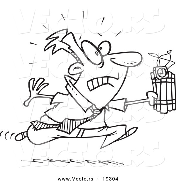 Vector of a Cartoon Businessman Running with Dynamite - Outlined Coloring Page