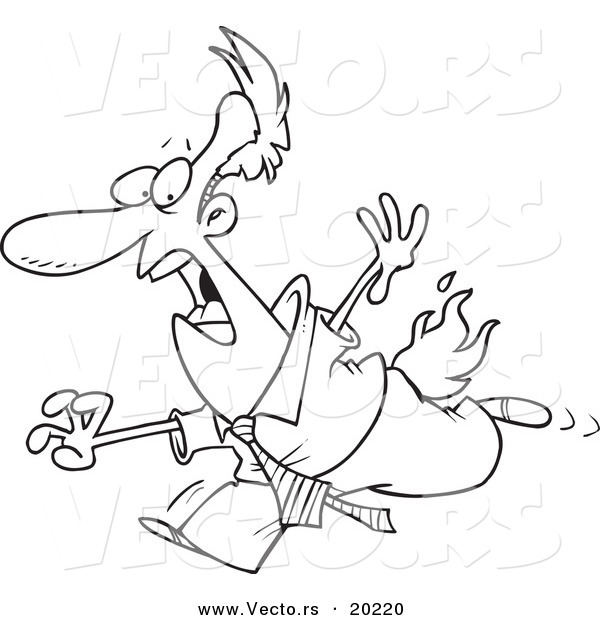 Vector of a Cartoon Businessman Running with His Pants on Fire - Outlined Coloring Page