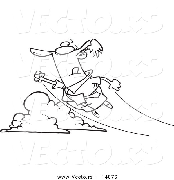 Vector of a Cartoon Businessman Shooting up and Away - Coloring Page Outline