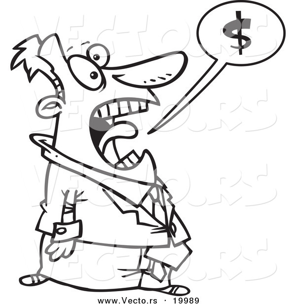 Vector of a Cartoon Businessman Shouting About Money - Outlined Coloring Page