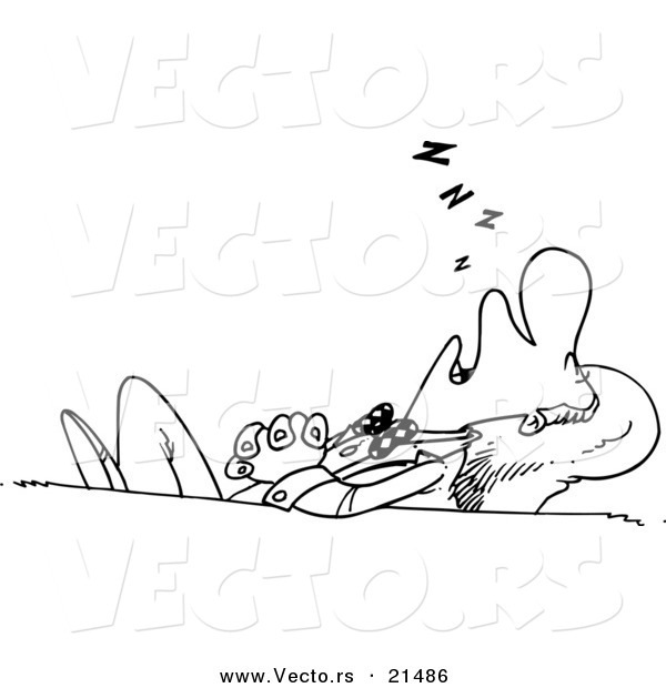Vector of a Cartoon Businessman Sleeping at His Desk - Outlined Coloring Page