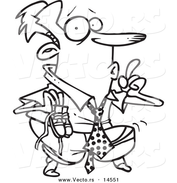 Vector of a Cartoon Businessman Sneaking Around on His Tip Toes - Coloring Page Outline